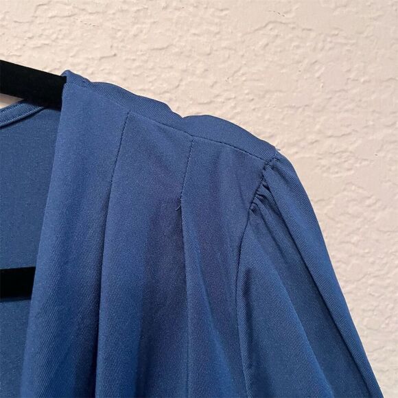 PattyBoutik Women's V-Neck Wrap Blouse Blue Long Sleeve Slim Fit Casual M - Picture 5 of 6